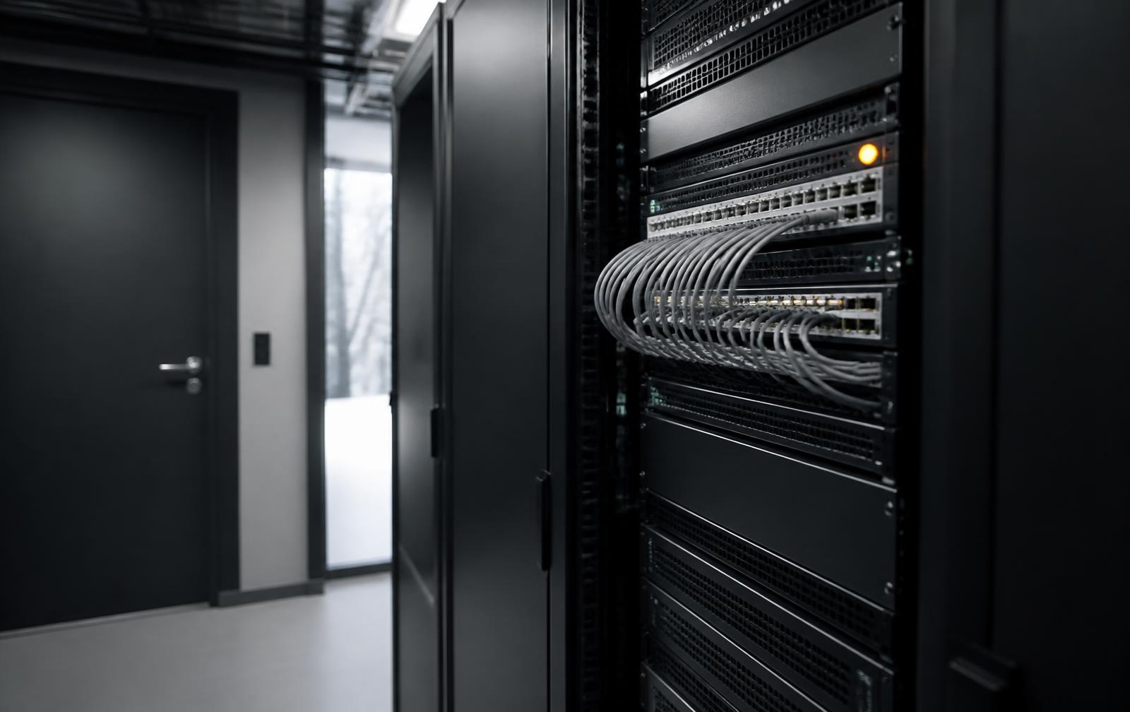 Serverrack med prydligt dragna nätverkskablar